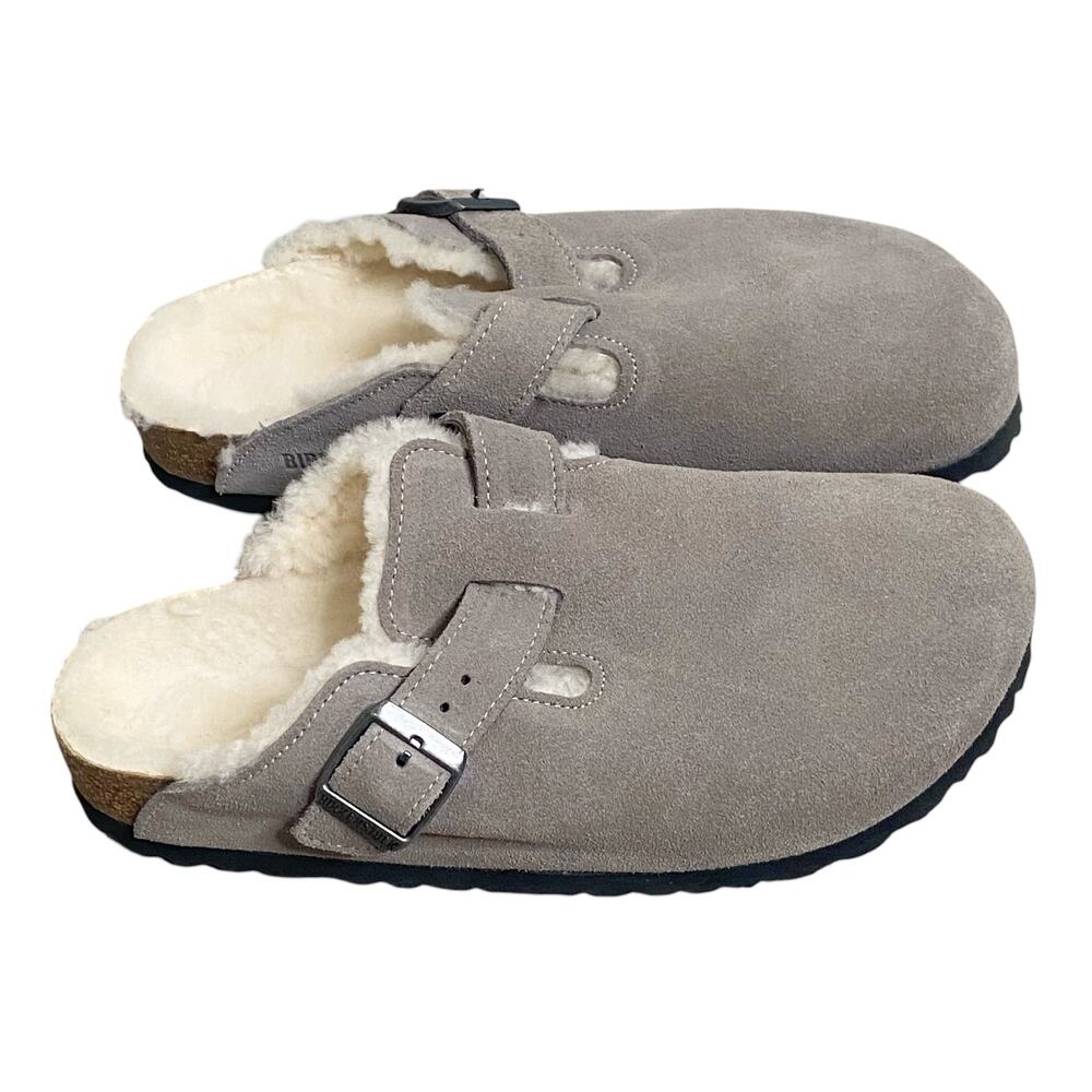 NWOT Birkenstock Boston Suede Fur Stone Coin Gray Clog 6 - Picture 3 of 6